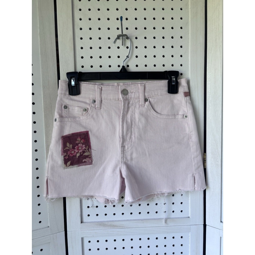 Gap Denim Shorts Light Pink Patchwork Raw Hem Cut Off Women's 24 Floral Boho